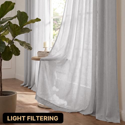 PrinceDeco Linen Semi Sheer Curtains for Living Room,52x108 inch, Dove - color: Dove, size: 52"W x 108"L (Pack of 2)