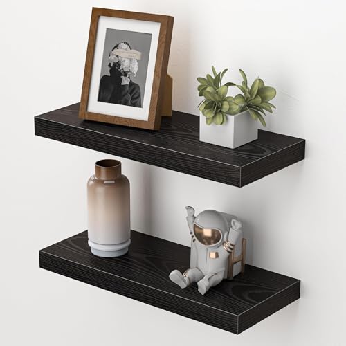Heimlove Floating Shelves for Wall,16 inchs Shelf for Small Bathroom,Mounted Storage & Display Wood Shelves for Bedroom,Living Room,Kitchen,Office,Set of 2,Black - color: Black, size: 15.7"W x 6.5"D x 1.22"H,Set of 2-MDF