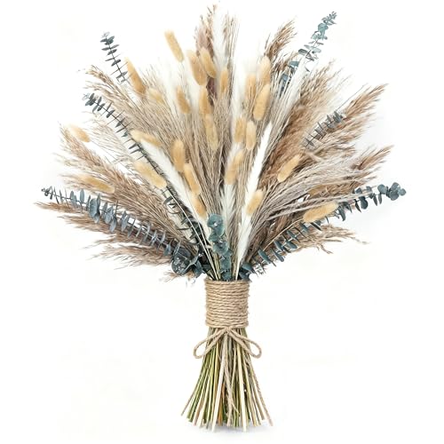xin's convey 120 PCS Dried Pampas Grass, Dried Flowers, Reed Grass Bouquet for Bohemian Flowers Home Table Wedding Decoration, Rustic Farmhour.(Light Brown) - color: Light Brown