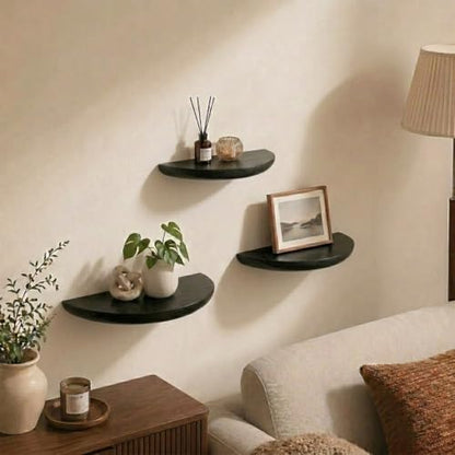 Solid Walnut Floating Shelves for Wall 15.7" Set of 2, Wall Mounted Shelf - color: Black