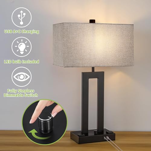 22" Table Lamps for Bedroom, Modern Bedside Lamps with Charging Ports - color: Gray