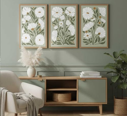hijyord 3Pcs Boho Wildflowers Canvas Wall Art Unframed - color: Green-Poster, size: 16"L x 12"W