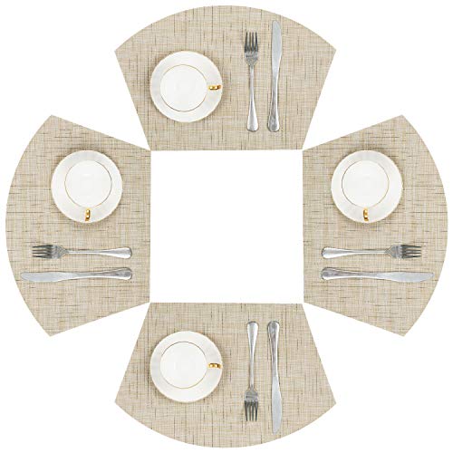 SHACOS Round Table Placemats Wedge Shaped Placemat Set of 4 Non Slip Heat Resistant Woven Vinyl Table Mats Wipe Clean Indoor Outdoor (4, Beige Yellow) - color: Beige Yellow