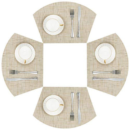 SHACOS Round Table Placemats Wedge Shaped Placemat Set of 4 Non Slip Heat Resistant Woven Vinyl Table Mats Wipe Clean Indoor Outdoor (4, Beige Yellow) - color: Beige Yellow