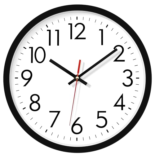 Lumuasky Wall Clock Silent Non-Ticking 12 Inch Quartz Battery Operated Round Analog Wall Clock with Easy to Read Large Numbers for Classroom,School, Office, Living Room, Bedroom,Kitchen - color: Red Second, size: 12 Inch