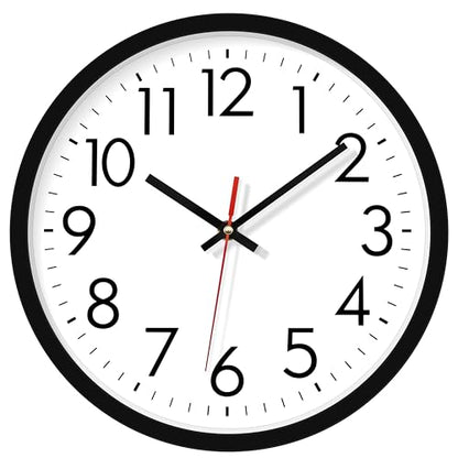 Lumuasky Wall Clock Silent Non-Ticking 12 Inch Quartz Battery Operated Round Analog Wall Clock with Easy to Read Large Numbers for Classroom,School, Office, Living Room, Bedroom,Kitchen - color: Red Second, size: 12 Inch