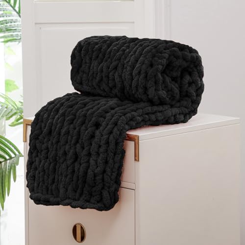 WESHIONGOO Chunky Knit Blanket Throw for Couch Bed 40"*40" Black - color: Black, size: 40"x40"(Small Size Throw)