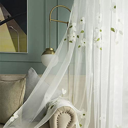 SLOW SOUL Set of 2 Panels White Magnolia Flower Embroidered Sheer Curtains for Bedroom Living Dining Room Window Treatments Drapes Villa Lace Curtain Voile Rod Pocket 52W X 72L inch - size: 52"W x 72"L (Pack of 2)