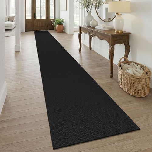 KOZYFLY Black 2.5'x20' Runners Rugs for Hallway, Extra Long Washable Runner Rug, Woven Non Slip Kitchen Runner, Cotton Entryway Rug, Floor Carpet for Entry, Aisle, Hall, Black/Dark Grey - color: Black/Dark Grey, size: 2'6" x 20' (Rectangular)