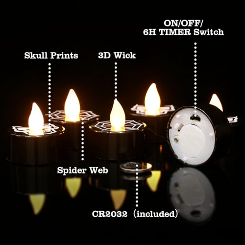 GenSwin Skull Spiderweb Halloween Flameless Candles Battery Operated Timer - color: 12-Black