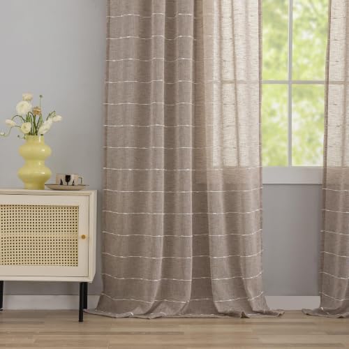Taupe Sheer Curtains 84 Inches for Living Room Faux Linen 2 Panels - color: Taupe, size: 52"W x 84"L (Pack of 2)