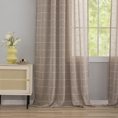 Taupe Sheer Curtains 84 Inches for Living Room Faux Linen 2 Panels - color: Taupe, size: 52"W x 84"L (Pack of 2)