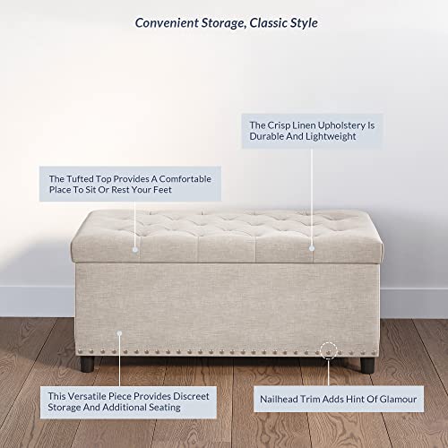 BELLEZE Storage Ottoman, Tufted Ottoman with Close Hinge, Foot Rest for Living Room (Beige, 31 inch) - color: Beige B
