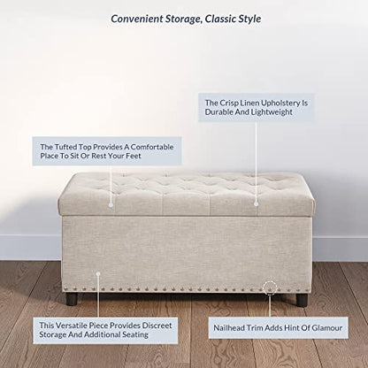 BELLEZE Storage Ottoman, Tufted Ottoman with Close Hinge, Foot Rest for Living Room (Beige, 31 inch) - color: Beige B