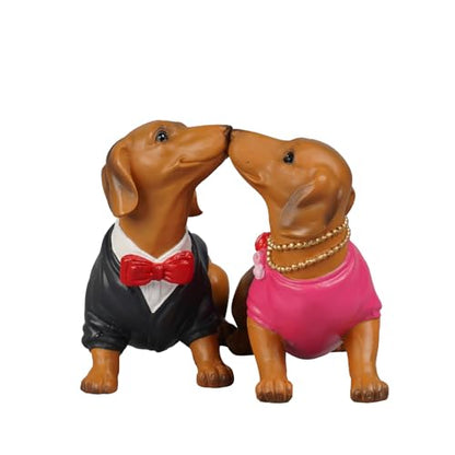 Guichifun Kissing Dachshund Dog Couple Figurines 2 Piece Resin - color: Colorful