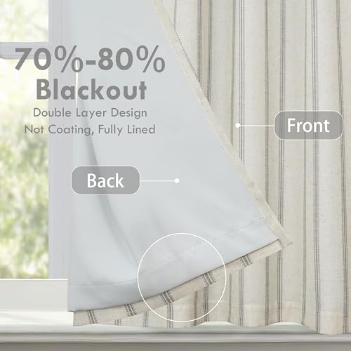 DriftAway Farmhouse Double Layer Linen Blackout Tie Up Curtains Thermal Insulated Vertical Striped Fully Lined Balloon Roman Shade Bathroom Window Adjustable Rod Pocket 25 Inch by 47 Inch Gray - color: Grey, size: 25"W x 47"L (Pack of 1)