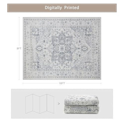 Washable Rugs 8x10 Area Rugs for Living Room,Bedroom,Dining Room,Playroom - color: Grey/Cream/White/Light Blue, size: 8' x 10' (Rectangular)