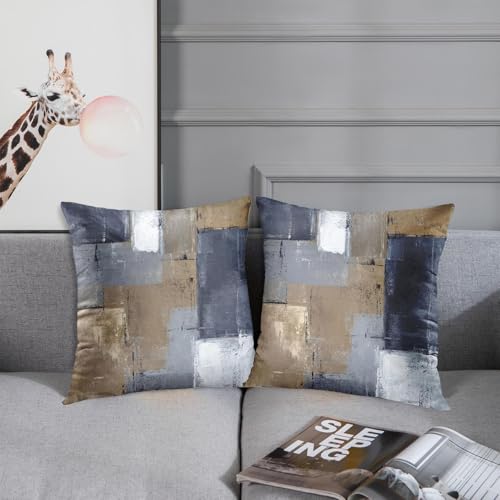 Britimes Throw Pillow Covers Set of 2, 18 x 18 Inch, Blue Brown Grey Taupe - color: Brown Blue, size: 18" x 18" (Pack of 2)
