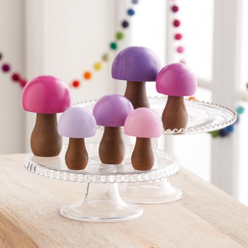 Your Heart's Content Wood Mushrooms Set of 6 (Pink Purple Paint 6) - color: Pink Purple 6