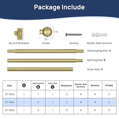 ENJOYBASICS Curtain Rods No Drilling for Renter, 28-60" Adjustable, Gold - color: Gold, size: 27-65"