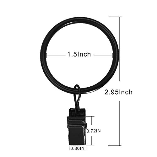 LLPJS Curtain Rings with Clips, 1.5 inch ID, 60 Pack, Black - color: Black, size: 1.5" I D Set of 60