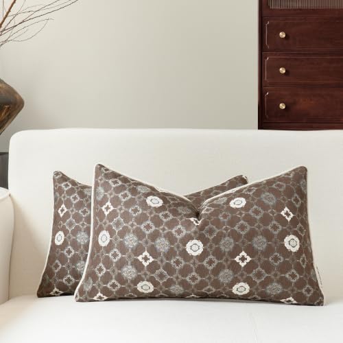 Decorative Vintage Floral Lumbar Pillow Covers 12x20, Taupe, 2PC - color: Warm Taupe, size: 20" x 12" (Pack of 2)