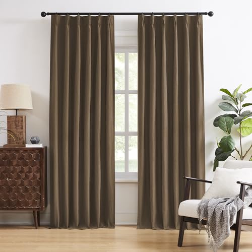 DUALIFE Chocolate Brown Pinch Pleated Blackout Curtains 63 Inches Long, Back Tab with Hooks, Linen Full Black Out Thermal Insulated Track Curtain for Bedroom Living Room,40" Wx63 L, 2 Panels - color: Chocolate Brown, size: 40"W x 63"L (Pack of 2)