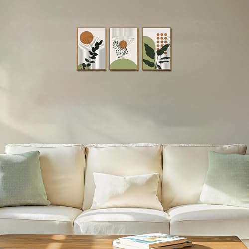 Boho Botanical Abstract Framed Canvas Wall Art Set of 3, 12x16 inch - color: Botanical, size: 12"x16"Natural