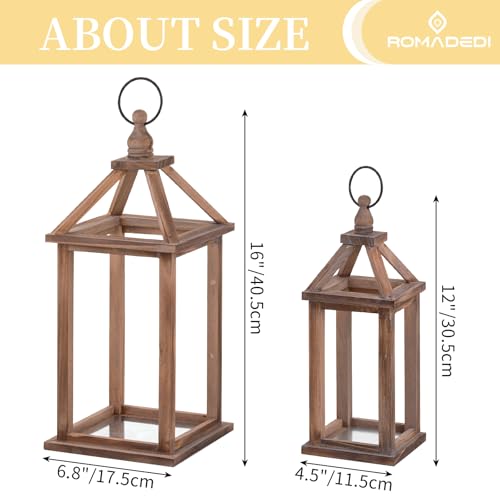 Romadedi Wood Candle Lantern Decorative, Brown, Rustic Decor Set of 2