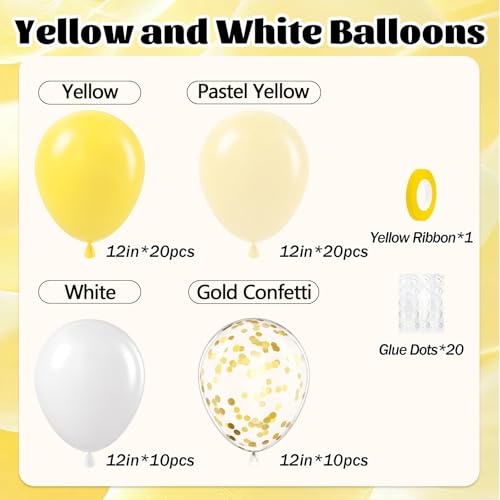 60pcs Yellow and White Balloons 12inch with Gold Confetti Balloons - color: Pastel Yellow
