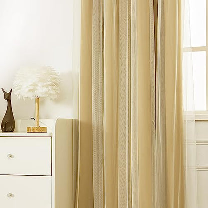 INLINAS Blackout Curtains with Sheer Overlay, Gold, 52x72 Inches - color: Gold, size: 52"W x 72"L (Pack of 2)