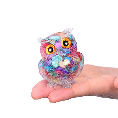 Jovivi 2.5" Rainbow Shell Crystal Owl Statue Carved Resin Figurines - color: Rainbow Shell