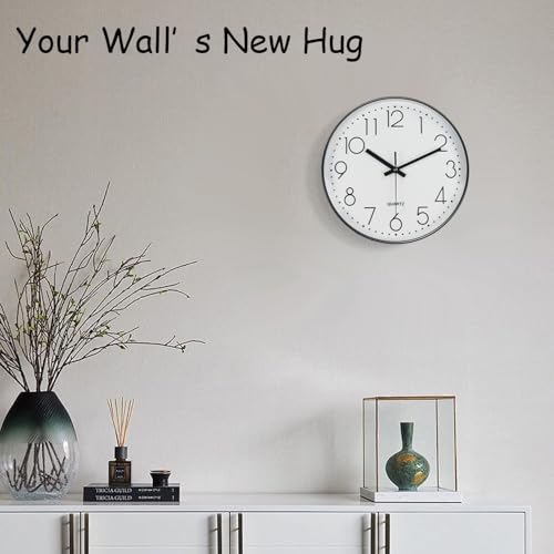 Silent Wall Clocks Battery Operated 8 Inch, Analog Wall Clock with Oversized Number Tempered Glass Clock Face, Black Quartz Non Ticking Wall Clocks for Living Room Bedroom Kitchen Office - color: White, size: 8 Inch