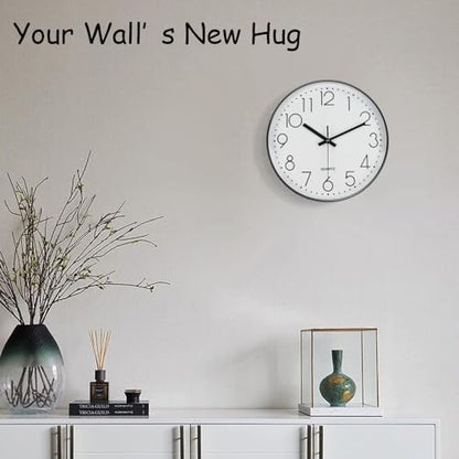 Silent Wall Clocks Battery Operated 8 Inch, Analog Wall Clock with Oversized Number Tempered Glass Clock Face, Black Quartz Non Ticking Wall Clocks for Living Room Bedroom Kitchen Office - color: White, size: 8 Inch