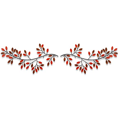 Hotop 2 Pieces Metal Tree Leaf Wall Decor Vine Olive Branch Leaf Wall Art Wrought Iron Scroll Sculptures Above the Bed, Living Room, Outdoor Decoration(Classic Style,Rusty Color) - color: Rusty Color, size: Classic Style