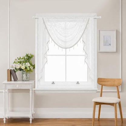 Molaxhome White Lace Window Valance Curtains Swag Victorian Gothic Style - color: White, size: 39.4"W x 41.3"L (Pack of 1)