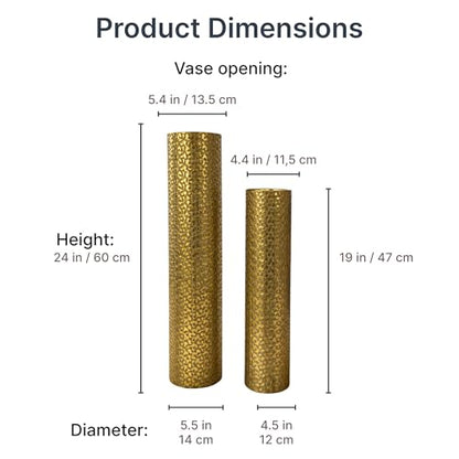 Leewadee Set of 2 Large Floor Vases Metal for Pampas Grass - color: Gold