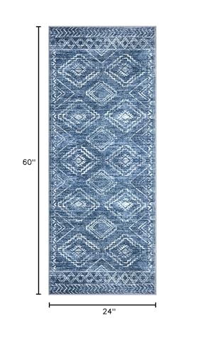KILOCOCO Washable Runner Rug 2x5 ft Hallway Runners, Stonewashed Blue - color: Stonewashed Blue, size: 2' x 5' (Runner)