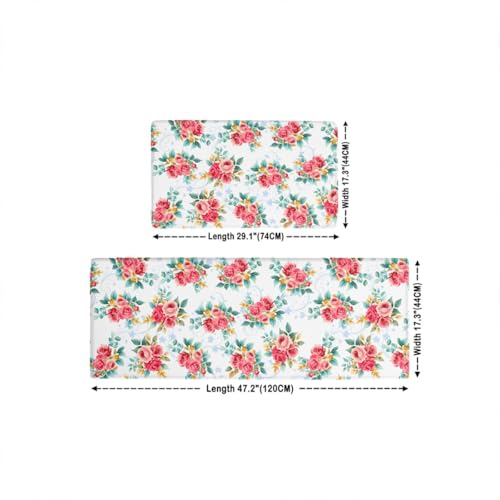 Feelyou Red Floral Kitchen Rugs Sets 2PCS - color: Blue White Red Green