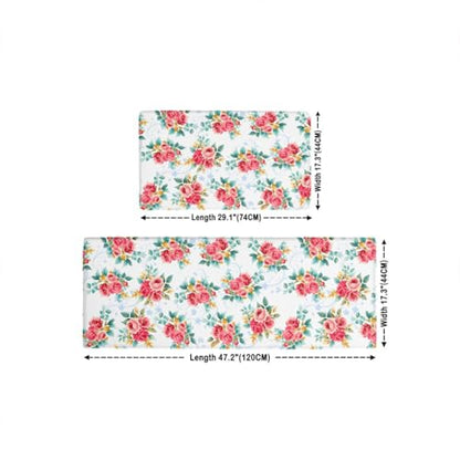 Feelyou Red Floral Kitchen Rugs Sets 2PCS - color: Blue White Red Green