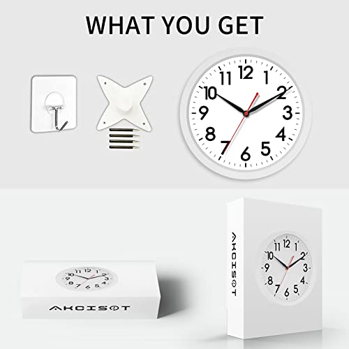 AKCISOT 14 Inch Wall Clock, Silent Battery Operated Analog Clock, White - color: C_white, size: 14 Inch