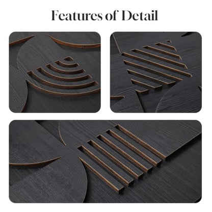 Framed 3D Wood Black Abstract Textured Wall Decor Living Room, 24x36 Inch - color: Black