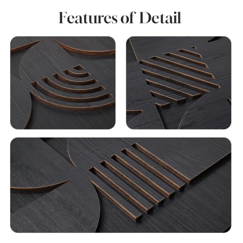 Framed 3D Wood Black Abstract Textured Wall Decor Living Room, 24x36 Inch - color: Black