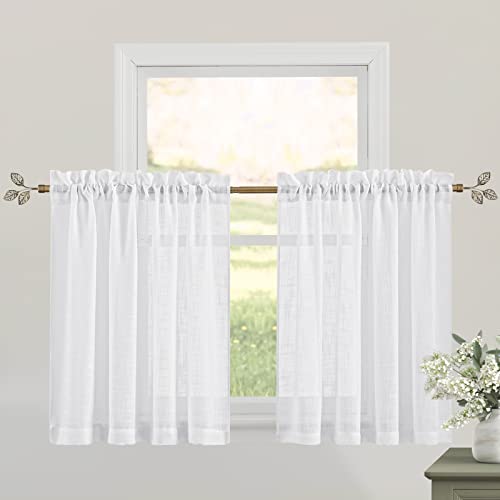 RYB HOME Kitchen Sheer Curtains Over Sink 36 inches Length - color: White, size: 52"W x 36"L (Pack of 2)