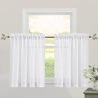 RYB HOME Kitchen Sheer Curtains Over Sink 36 inches Length - color: White, size: 52"W x 36"L (Pack of 2)