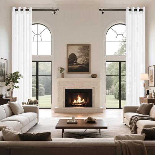 Extra Long White Semi Sheer Curtains 156 Inches, Grommet High Ceiling Light Filtering 2 Story Tall Windows Drapes for Living Room 1 Panel 52x156 - color: White, size: 52"W x 156"L (Pack of 1)
