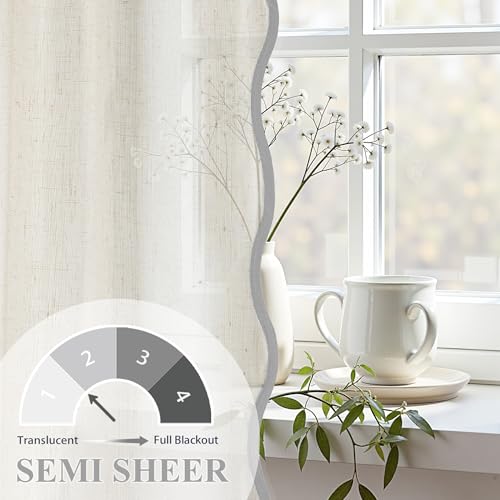 DriftAway Semi Sheer Scalloped Edge Linen Coastal Beach Window Curtains for Living Room Bedroom 2 Panels Rod Pocket Each Size 52 Inch by 63 Inch Gray - color: Linen Gray, size: 52"W x 63"L (Pack of 2)