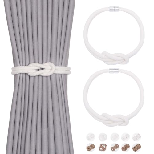 NICEEC 2 Pack Natural Cotton Rope Curtain Tiebacks Elegant Boho Style Magnetic Drape Tie Backs Soft Hand-Woven Rope Curtain Holdbacks for Home & Office Drapery (Cotton knot-02) - color: Cotton Knot-02, size: 2 Pack