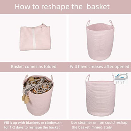 XUANGUO Cotton Rope Laundry Basket Hamper for Girls Kids Baby Nursery Pink - color: pink, size: Regular