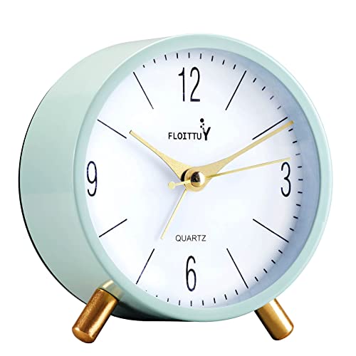 FLOITTUY 4 inches Super Silent Alarm Clock, Cream Green Beep Wake Round Alarm Clock with Night Light,Battery Operated,Easy Set Entry Lux Stylefor Desk, Bedroom and Home Decoration - color: Cream Green